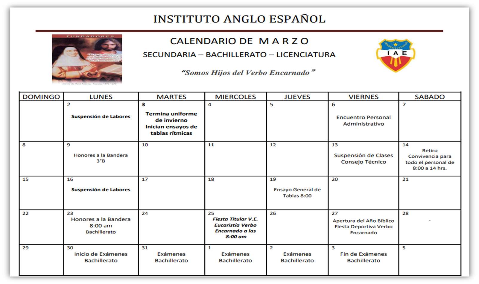 Conoce las actividades del mes de marzo IAE